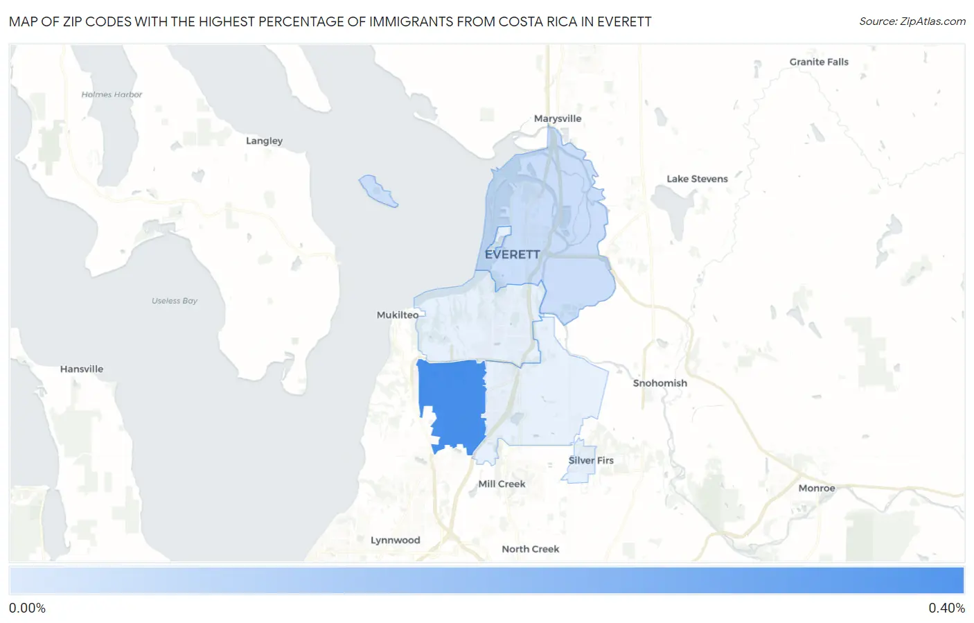 Zip Codes with the Highest Percentage of Immigrants from Costa Rica in Everett Map