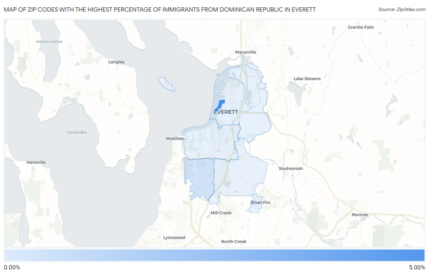 Zip Codes with the Highest Percentage of Immigrants from Dominican Republic in Everett Map