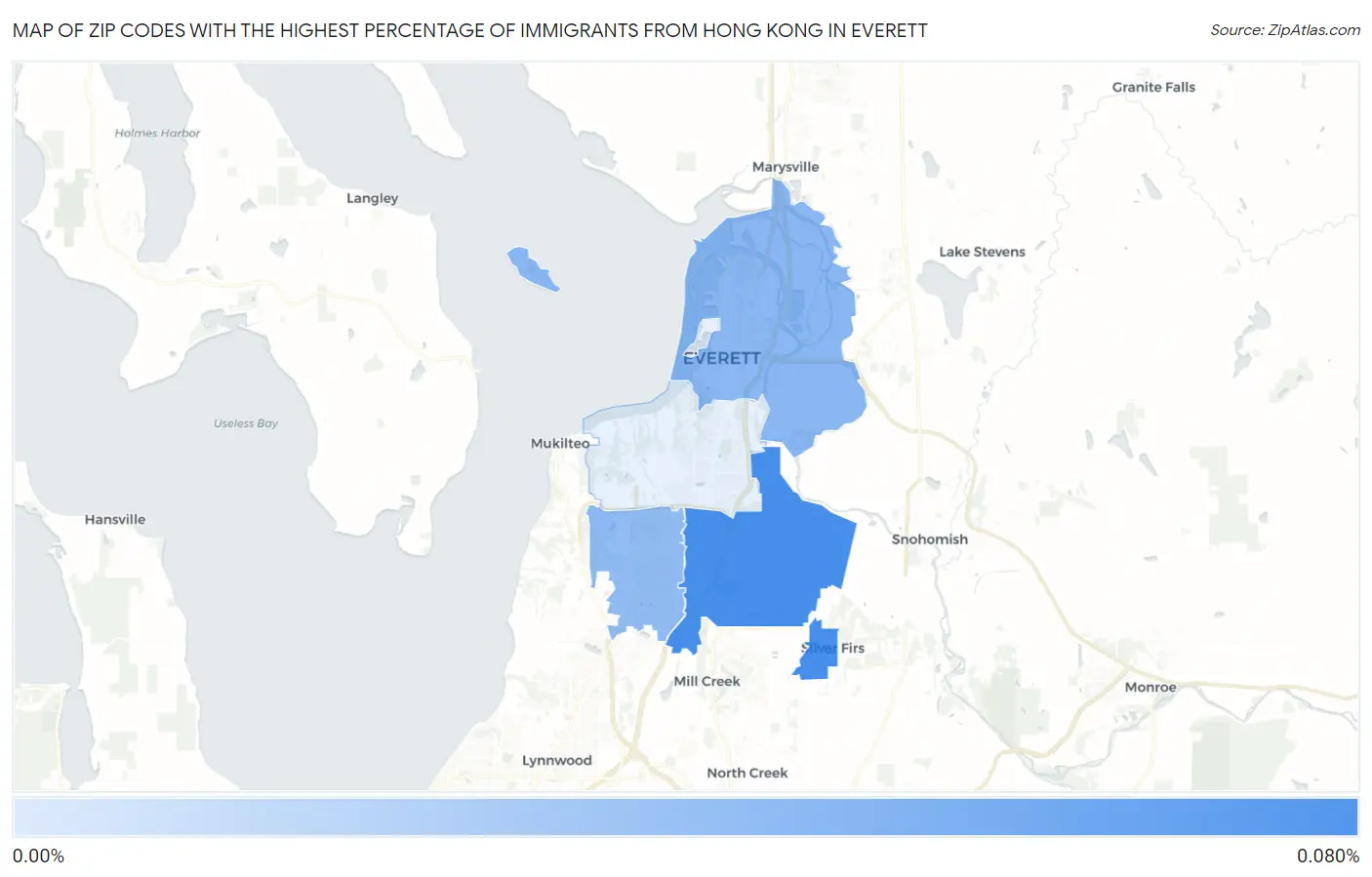 Zip Codes with the Highest Percentage of Immigrants from Hong Kong in Everett Map