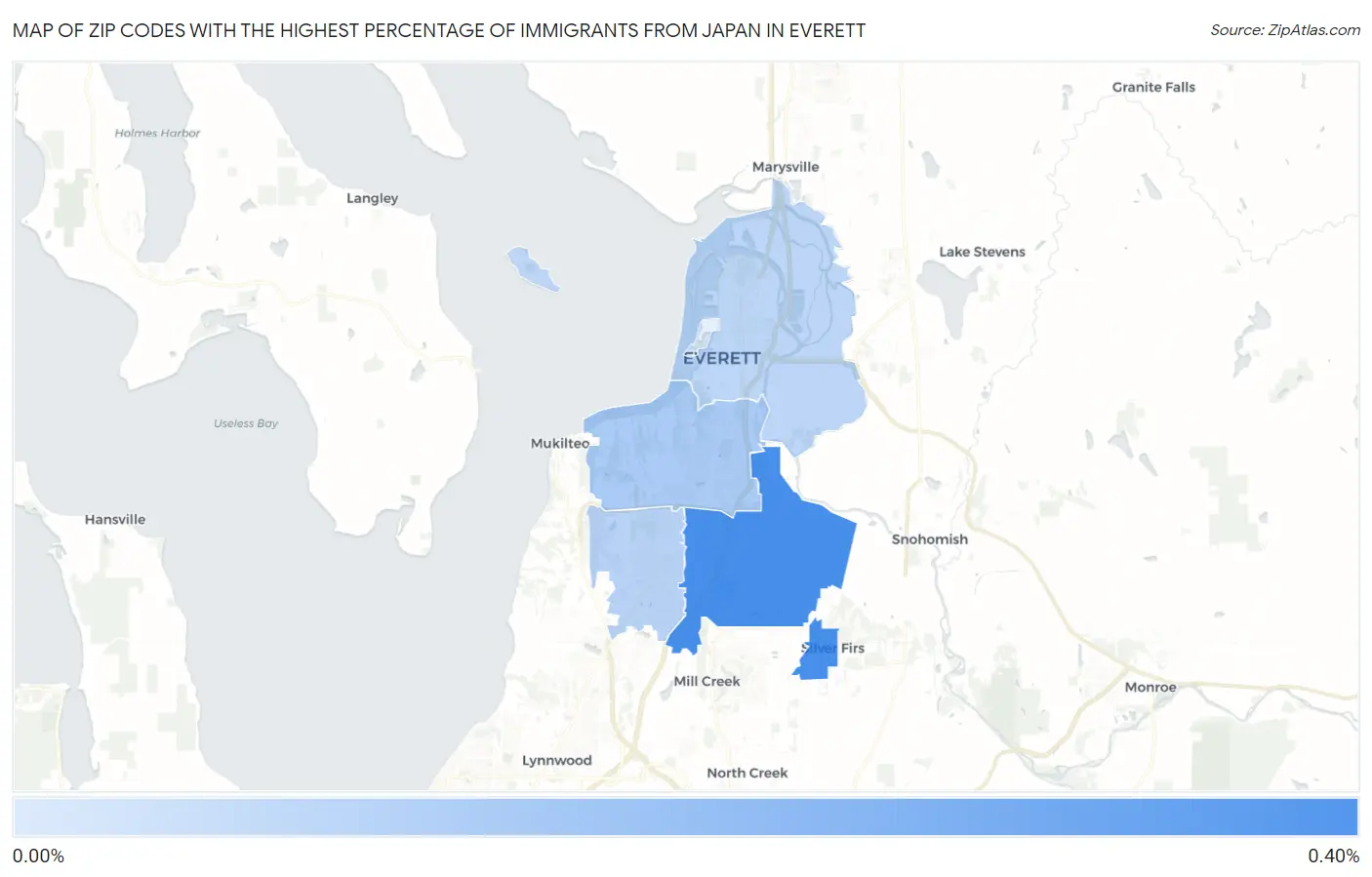 Zip Codes with the Highest Percentage of Immigrants from Japan in Everett Map