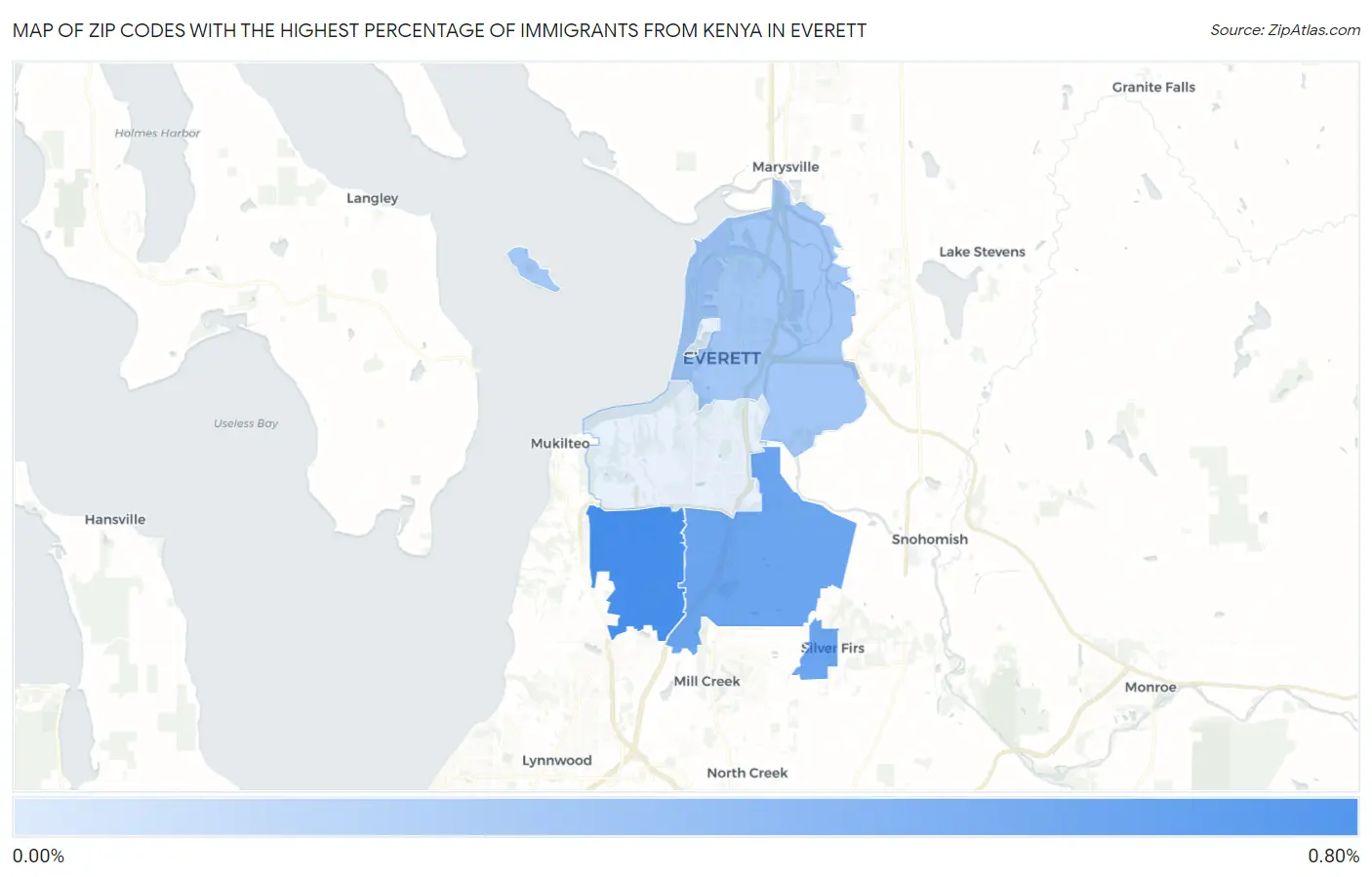Zip Codes with the Highest Percentage of Immigrants from Kenya in Everett Map