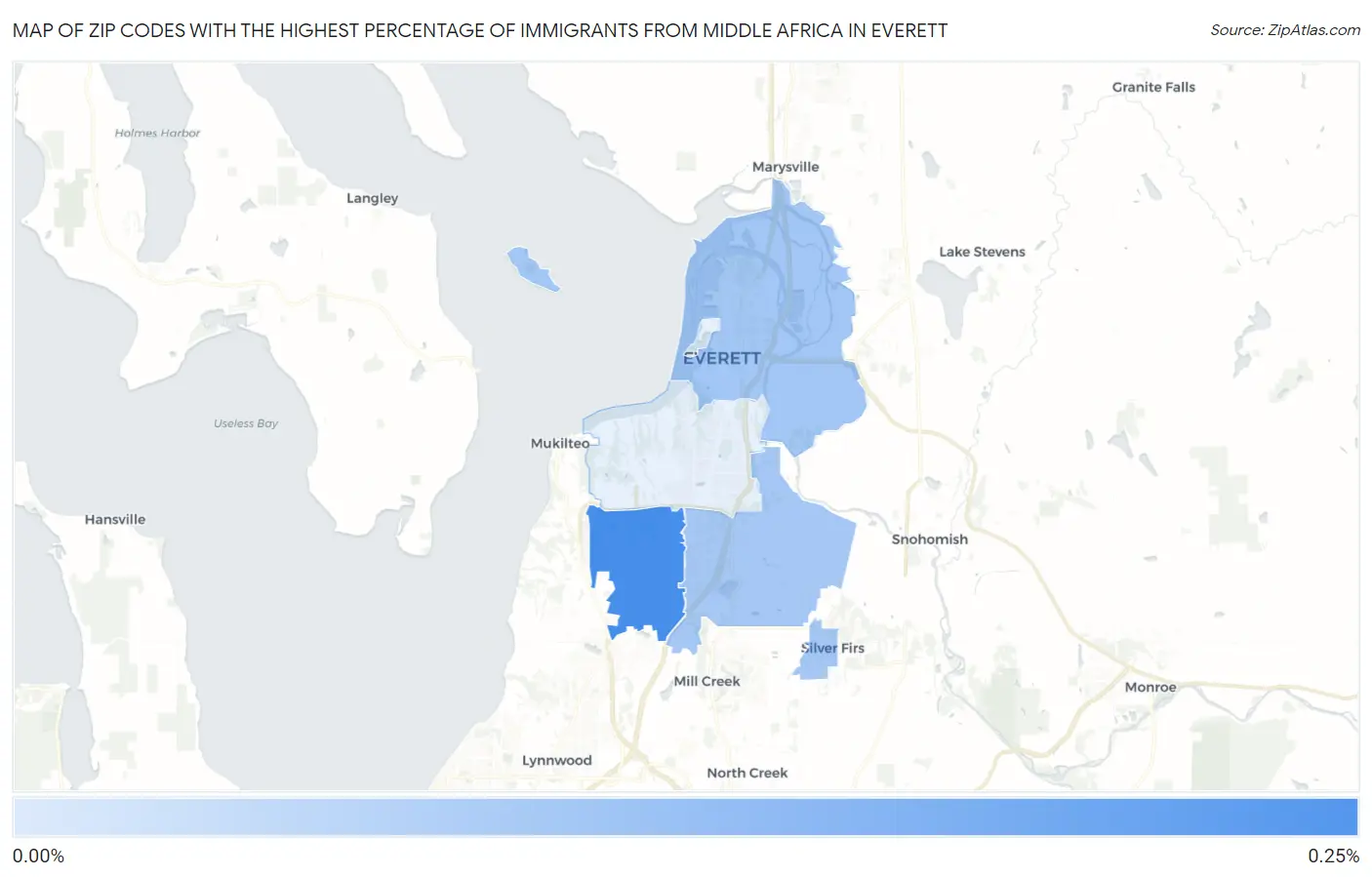 Zip Codes with the Highest Percentage of Immigrants from Middle Africa in Everett Map