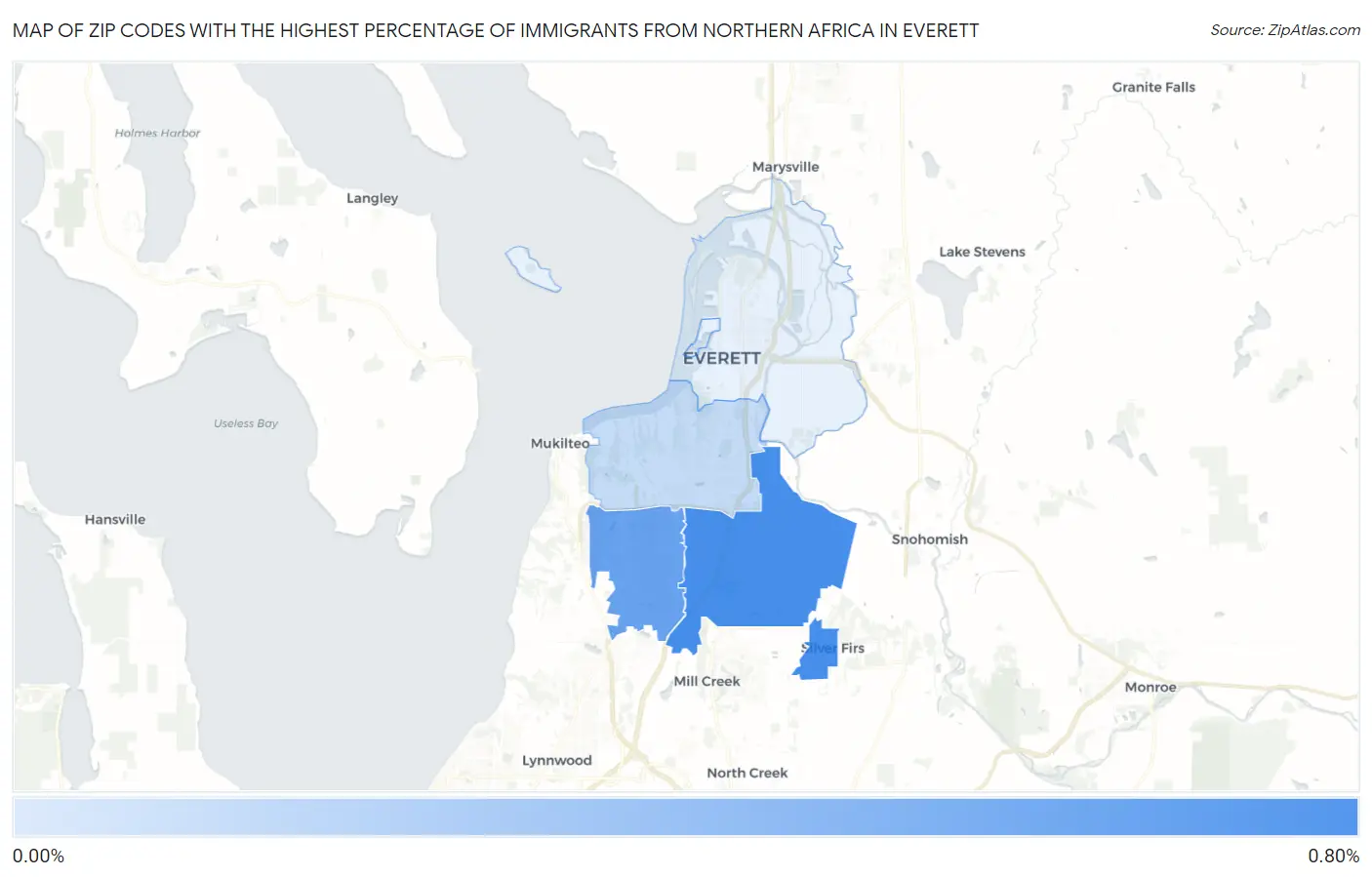 Zip Codes with the Highest Percentage of Immigrants from Northern Africa in Everett Map