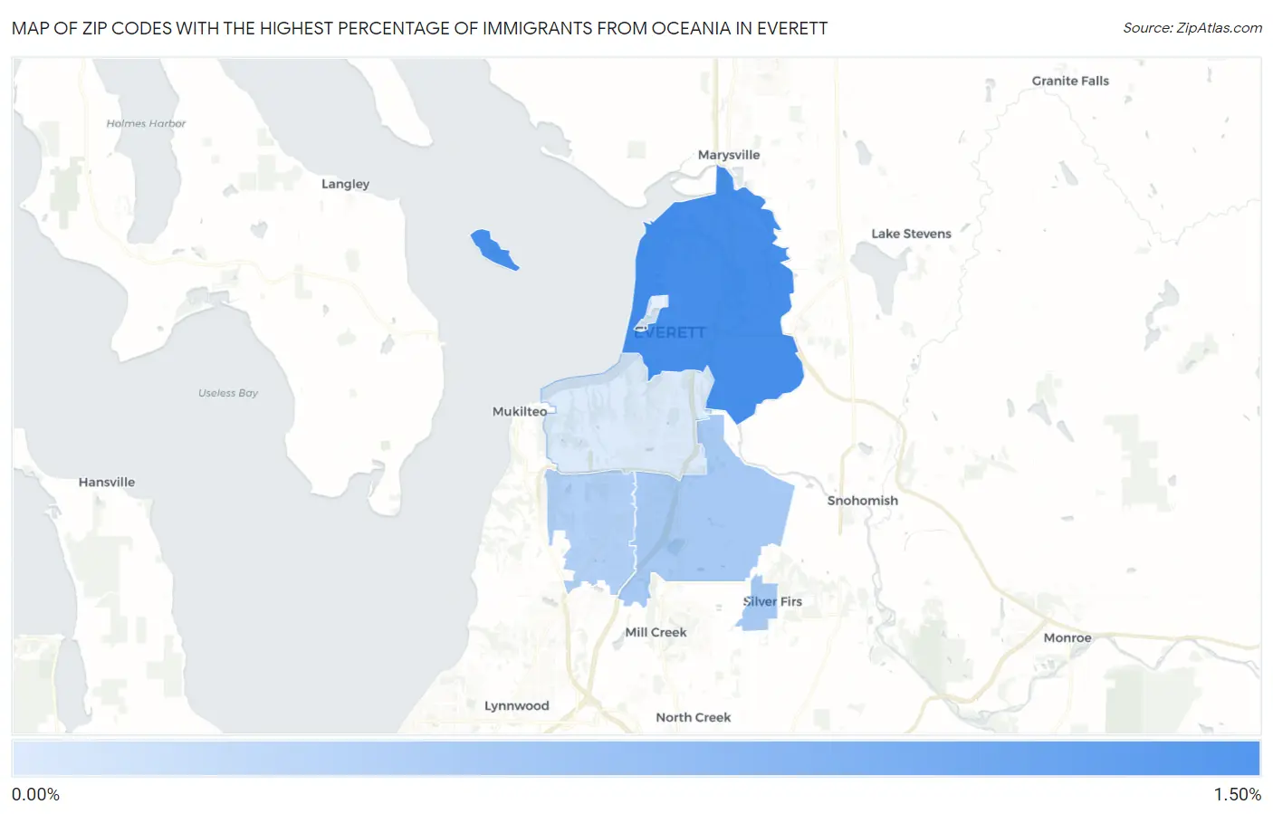 Zip Codes with the Highest Percentage of Immigrants from Oceania in Everett Map