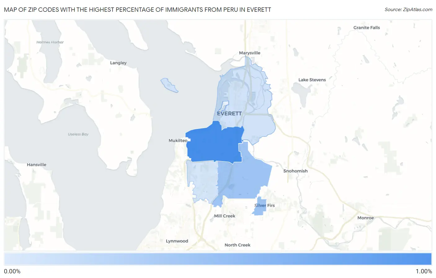 Zip Codes with the Highest Percentage of Immigrants from Peru in Everett Map