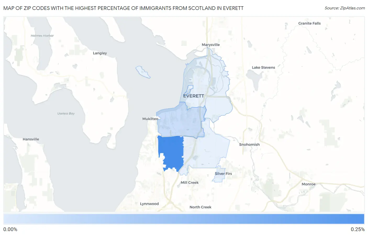Zip Codes with the Highest Percentage of Immigrants from Scotland in Everett Map