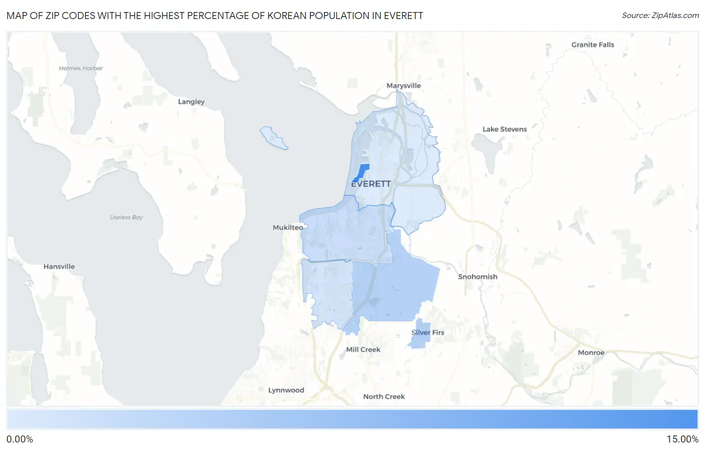 Zip Codes with the Highest Percentage of Korean Population in Everett Map