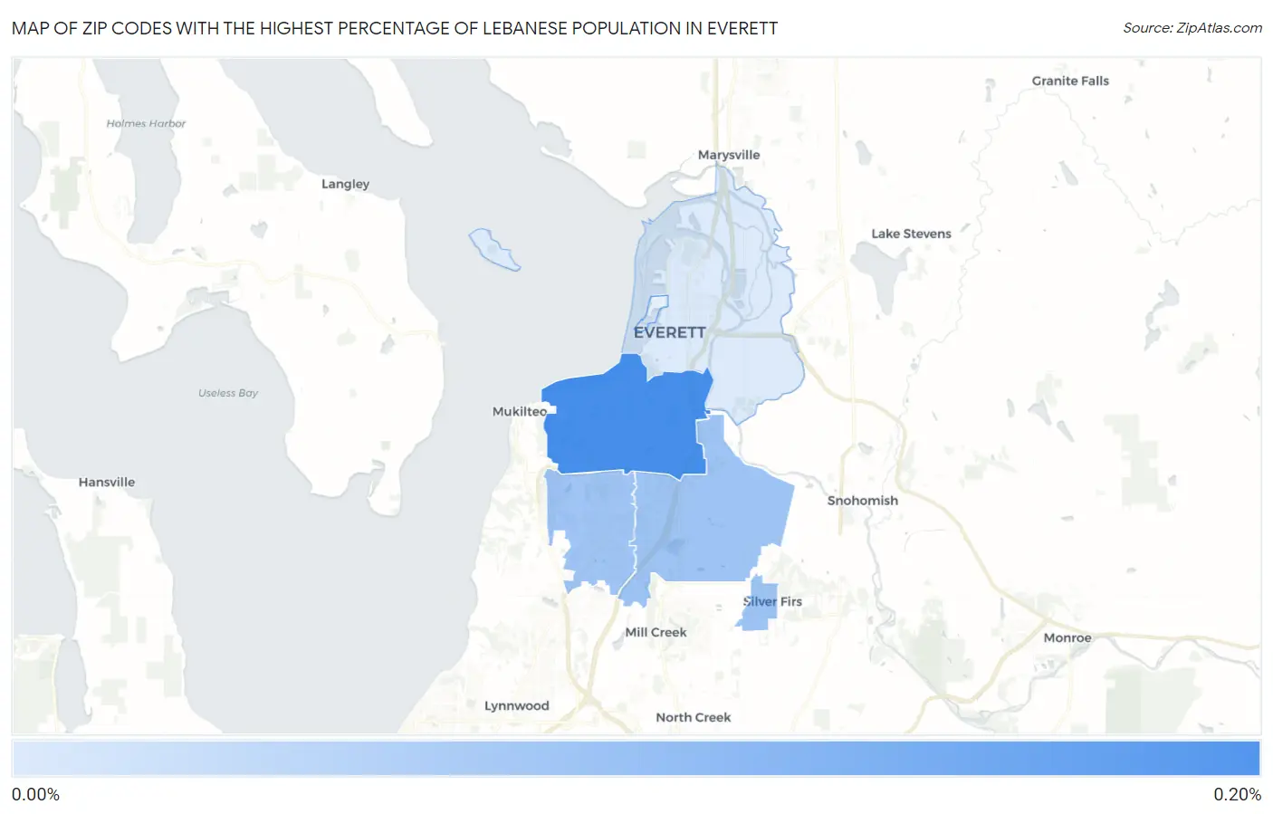 Zip Codes with the Highest Percentage of Lebanese Population in Everett Map