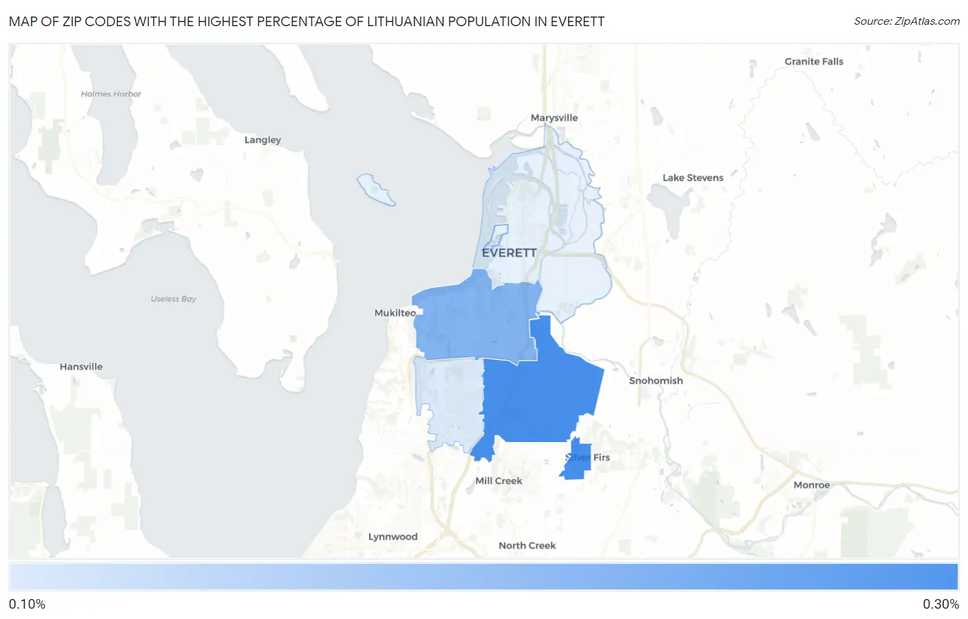 Zip Codes with the Highest Percentage of Lithuanian Population in Everett Map