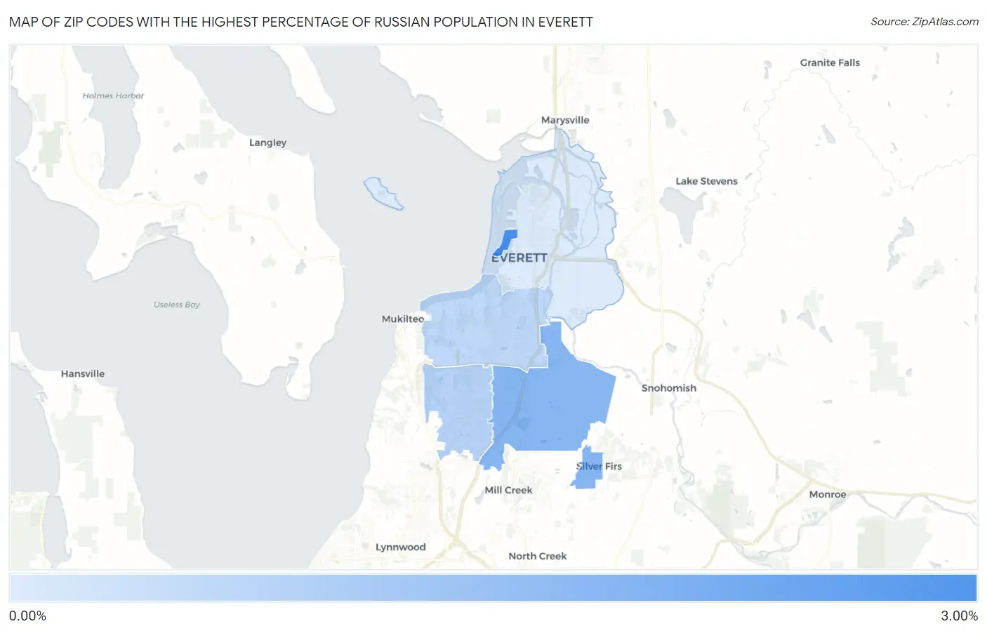 Zip Codes with the Highest Percentage of Russian Population in Everett Map