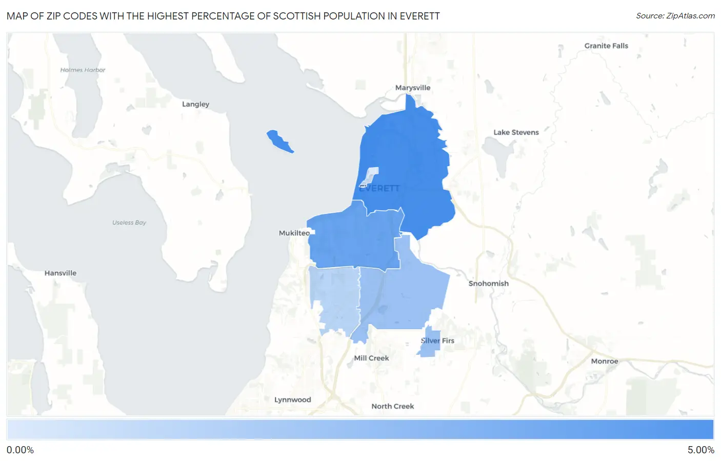 Zip Codes with the Highest Percentage of Scottish Population in Everett Map