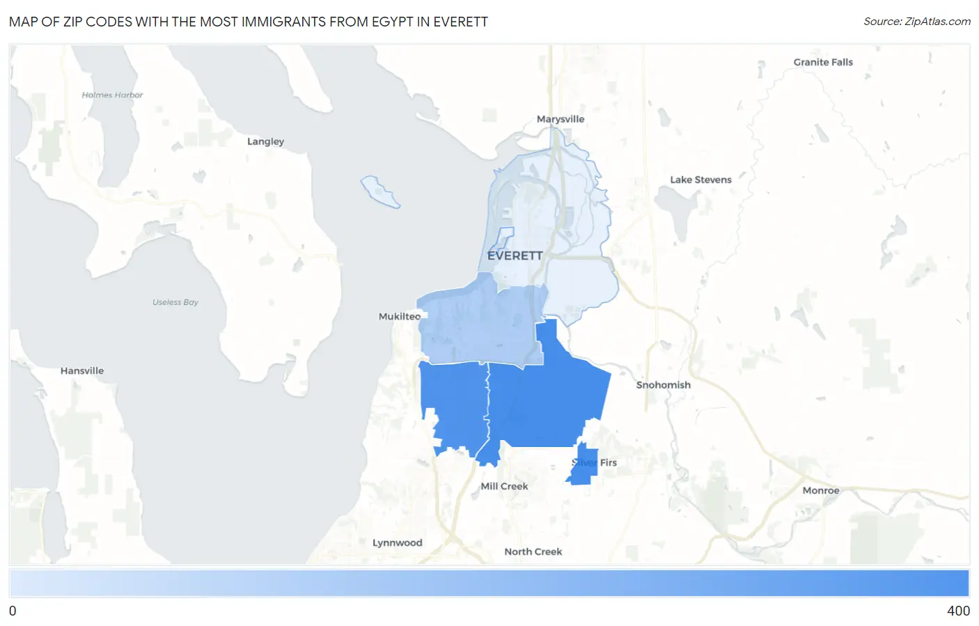 Zip Codes with the Most Immigrants from Egypt in Everett Map