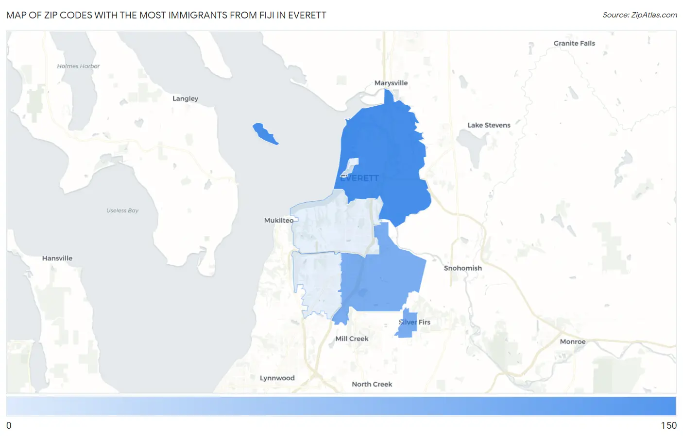 Zip Codes with the Most Immigrants from Fiji in Everett Map