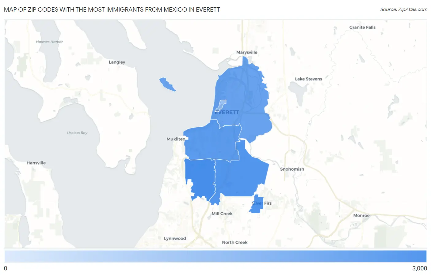 Zip Codes with the Most Immigrants from Mexico in Everett Map