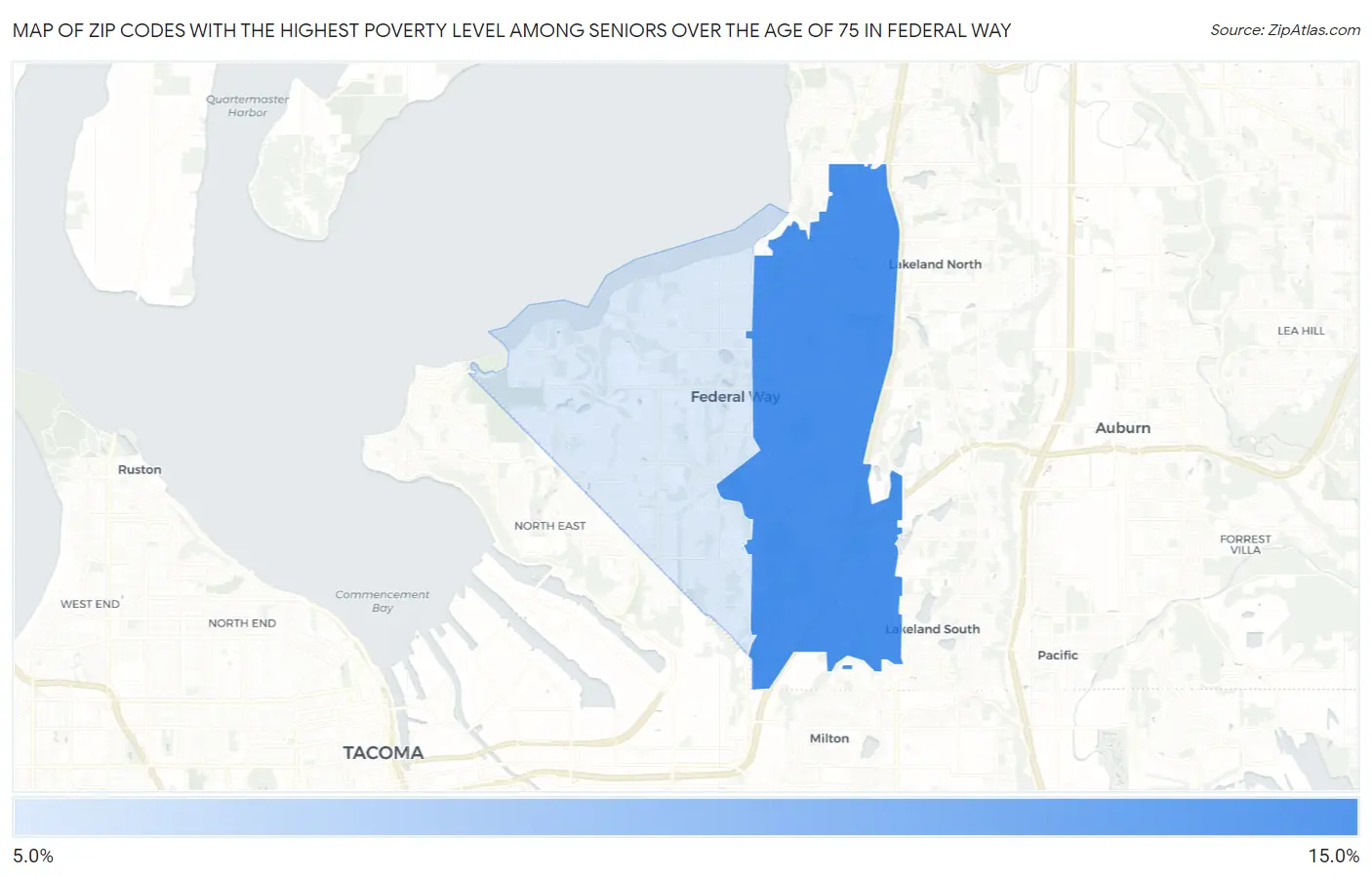 Zip Codes with the Highest Poverty Level Among Seniors Over the Age of 75 in Federal Way Map