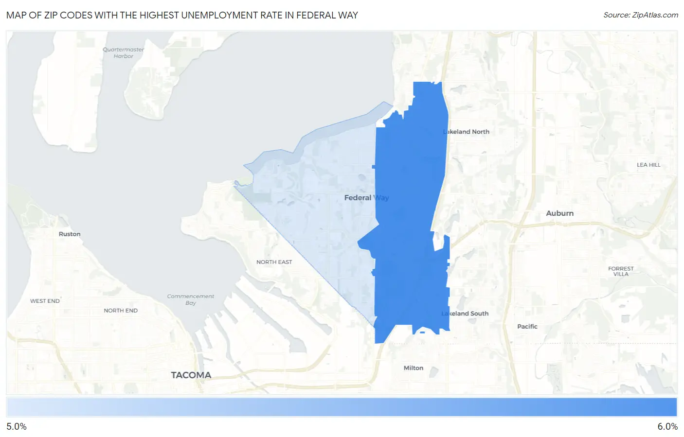 Zip Codes with the Highest Unemployment Rate in Federal Way Map