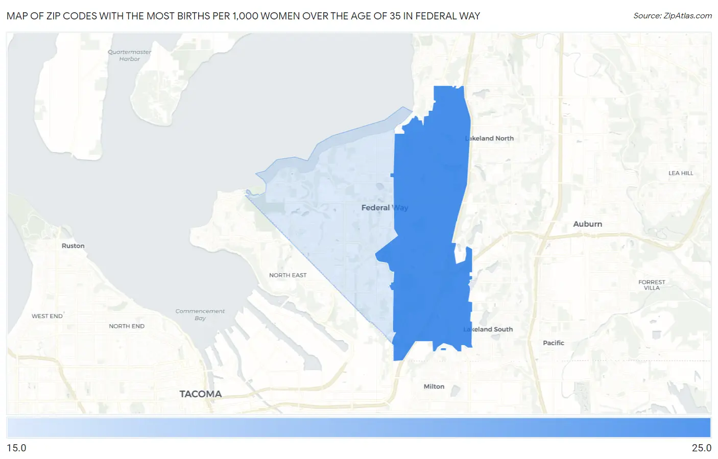 Zip Codes with the Most Births per 1,000 Women Over the Age of 35 in Federal Way Map