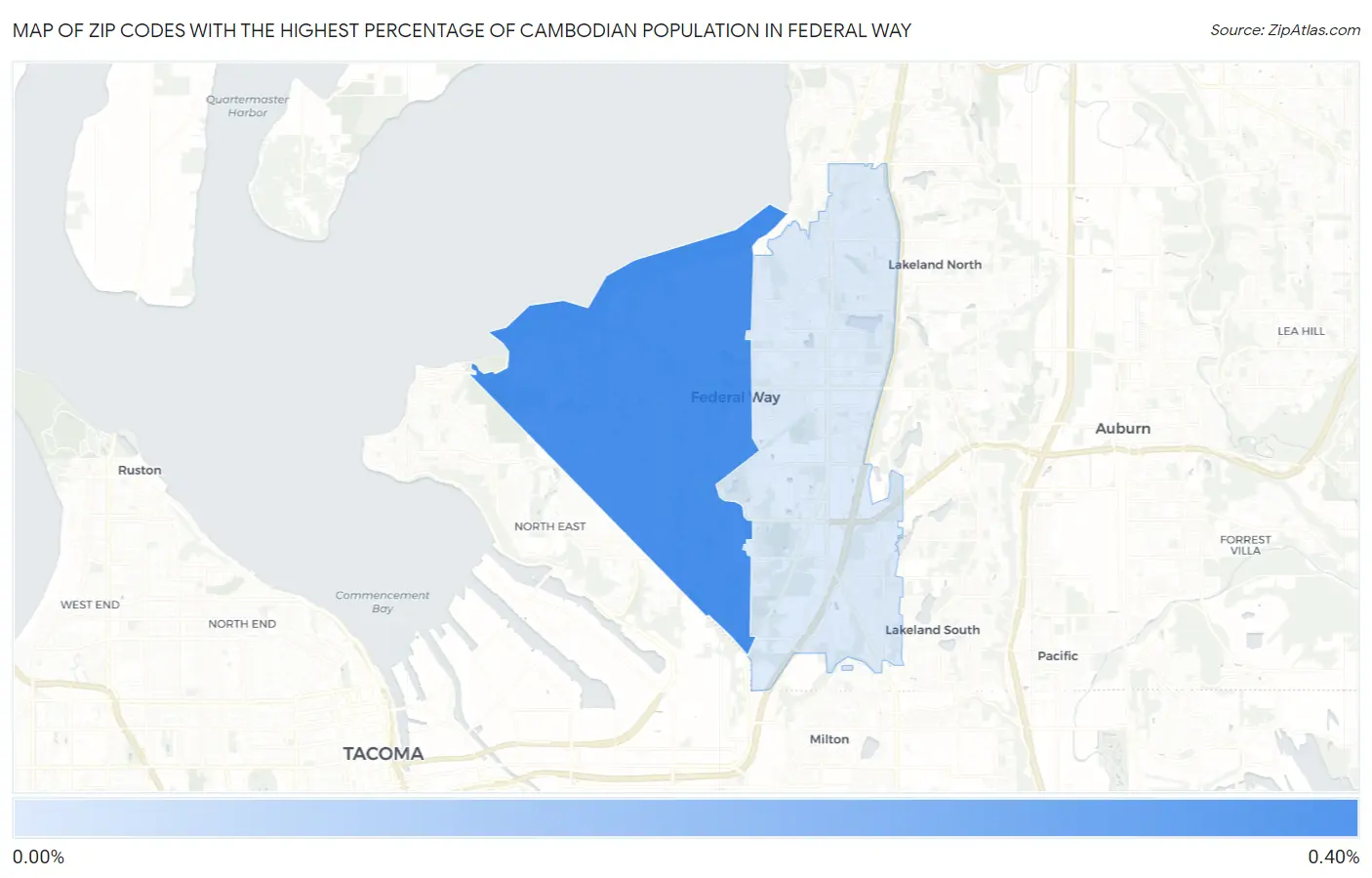 Zip Codes with the Highest Percentage of Cambodian Population in Federal Way Map
