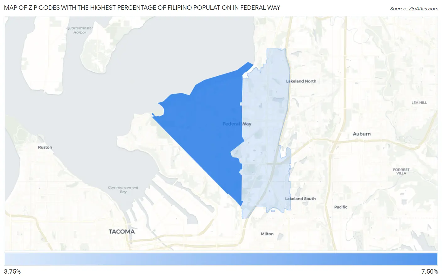 Zip Codes with the Highest Percentage of Filipino Population in Federal Way Map