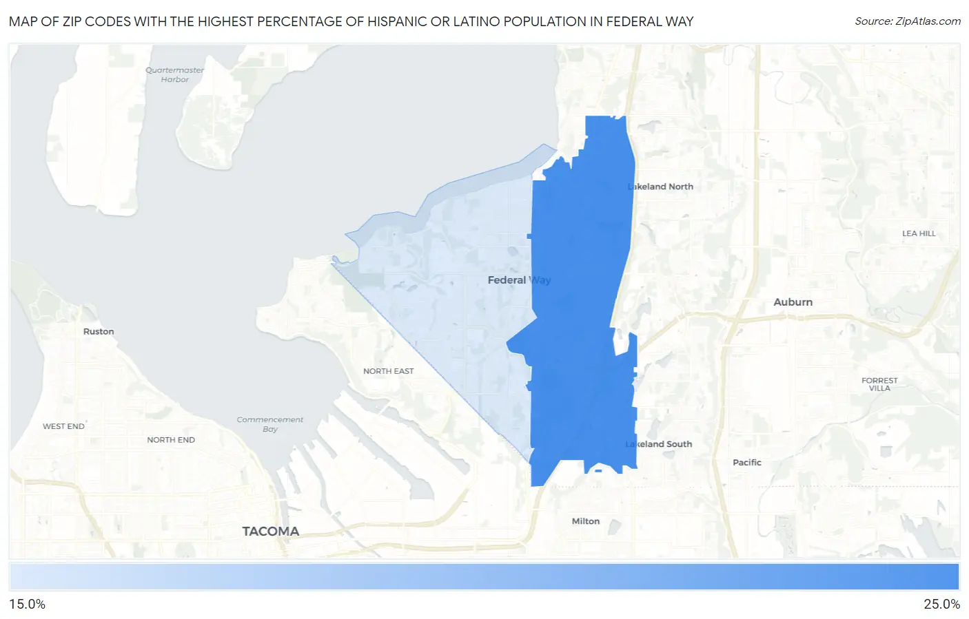 Zip Codes with the Highest Percentage of Hispanic or Latino Population in Federal Way Map