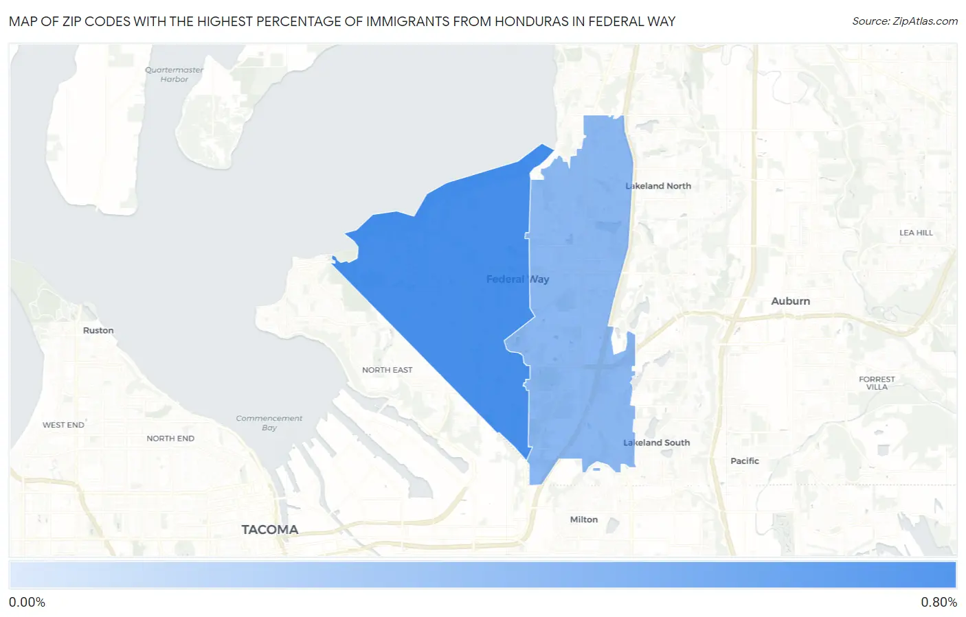 Zip Codes with the Highest Percentage of Immigrants from Honduras in Federal Way Map