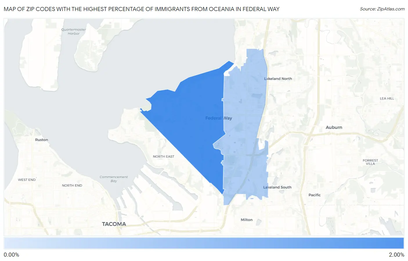 Zip Codes with the Highest Percentage of Immigrants from Oceania in Federal Way Map