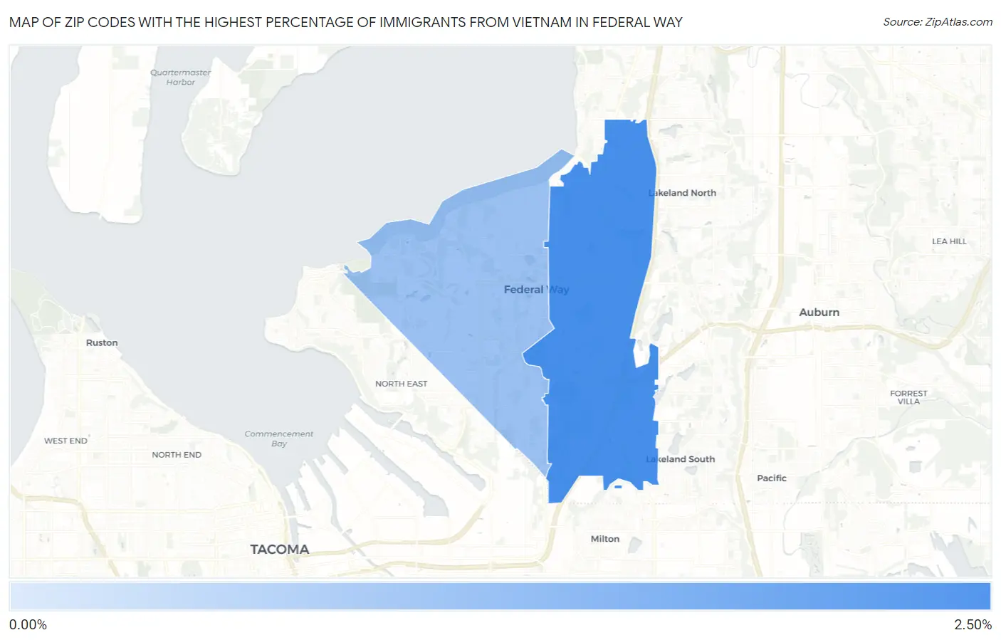 Zip Codes with the Highest Percentage of Immigrants from Vietnam in Federal Way Map