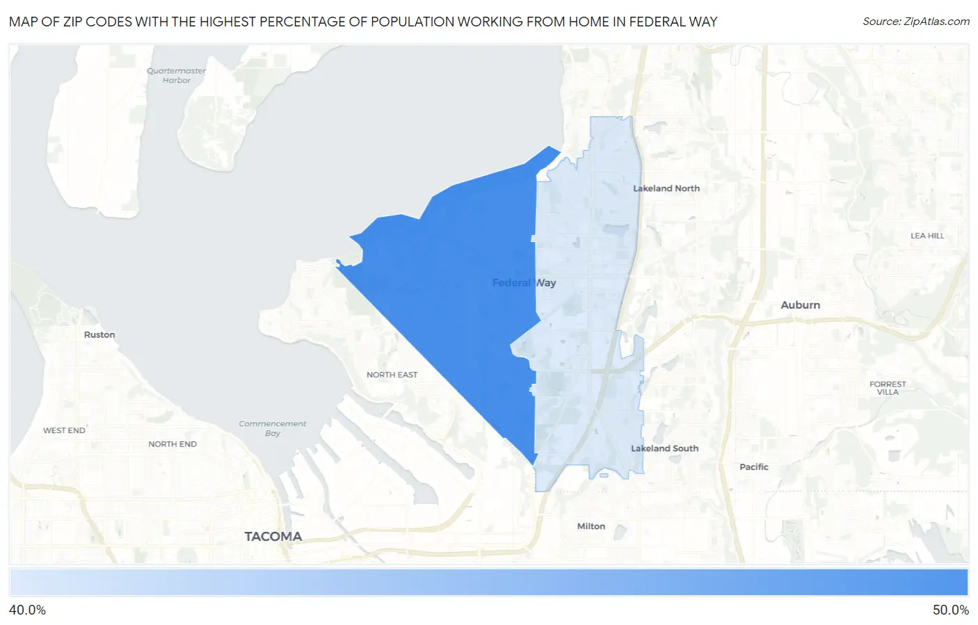 Zip Codes with the Highest Percentage of Population Working from Home in Federal Way Map