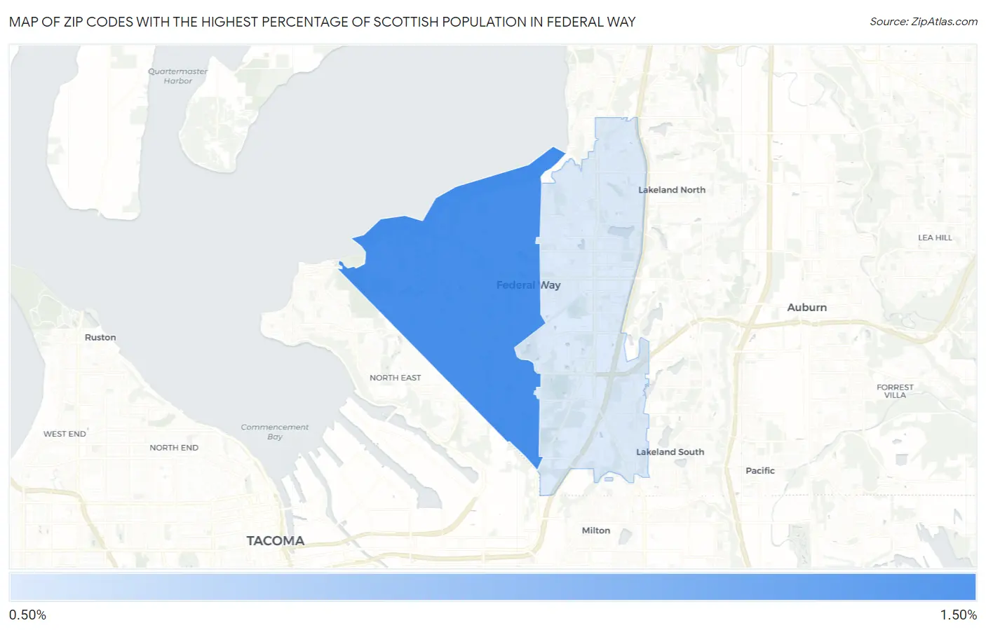 Zip Codes with the Highest Percentage of Scottish Population in Federal Way Map