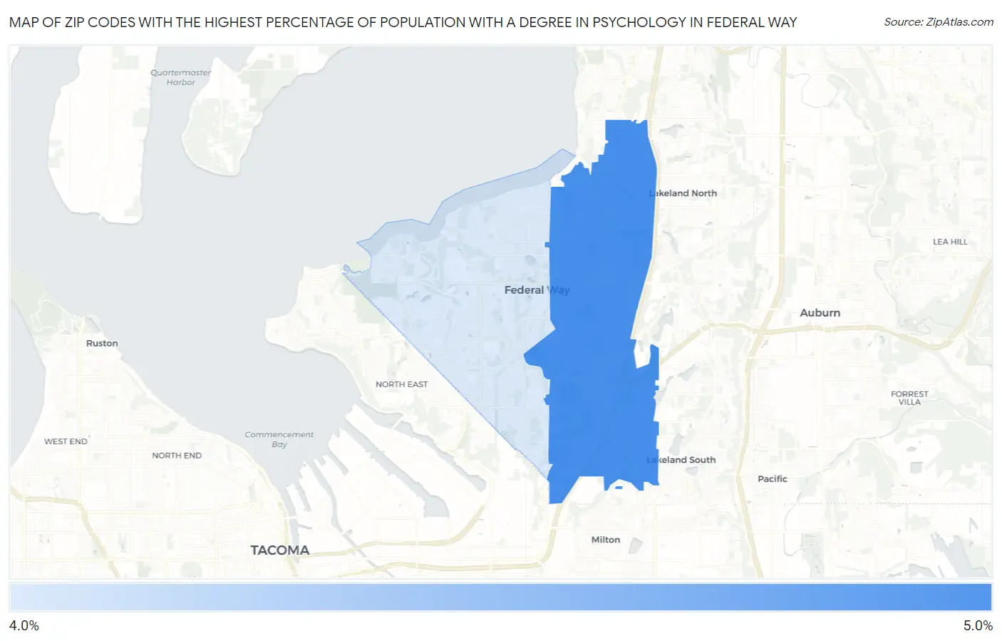 Zip Codes with the Highest Percentage of Population with a Degree in Psychology in Federal Way Map