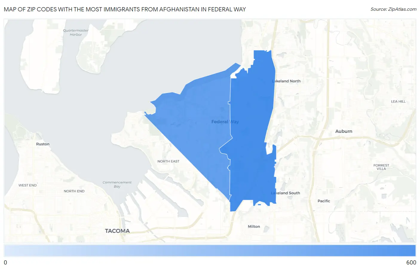 Zip Codes with the Most Immigrants from Afghanistan in Federal Way Map