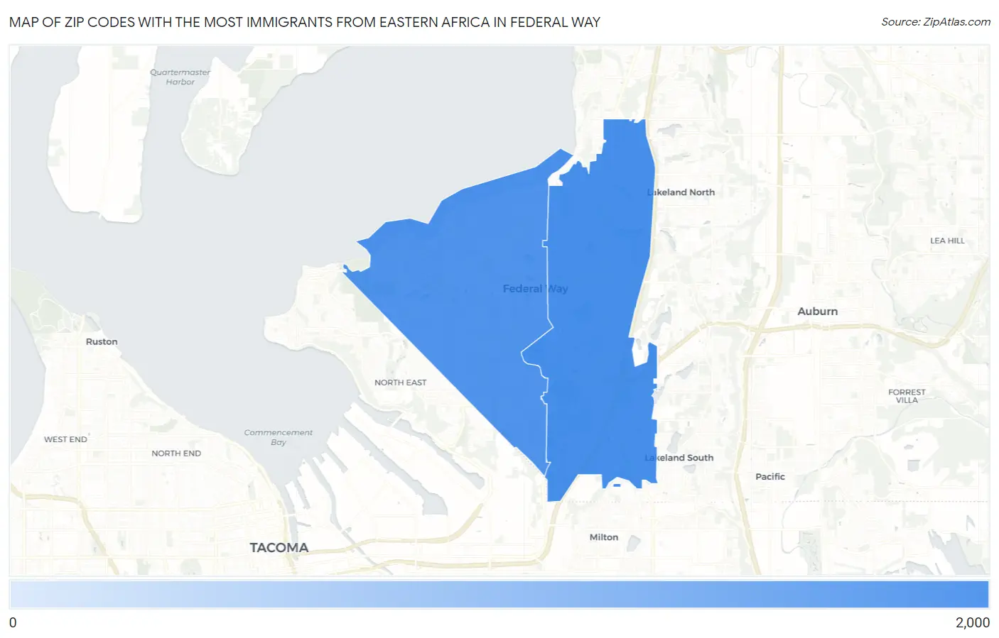 Zip Codes with the Most Immigrants from Eastern Africa in Federal Way Map