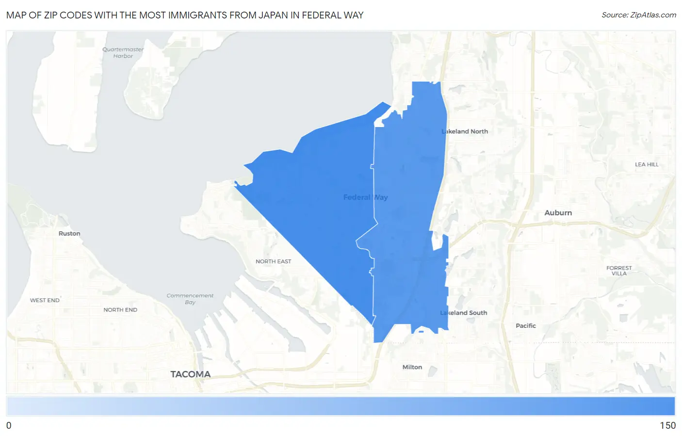 Zip Codes with the Most Immigrants from Japan in Federal Way Map