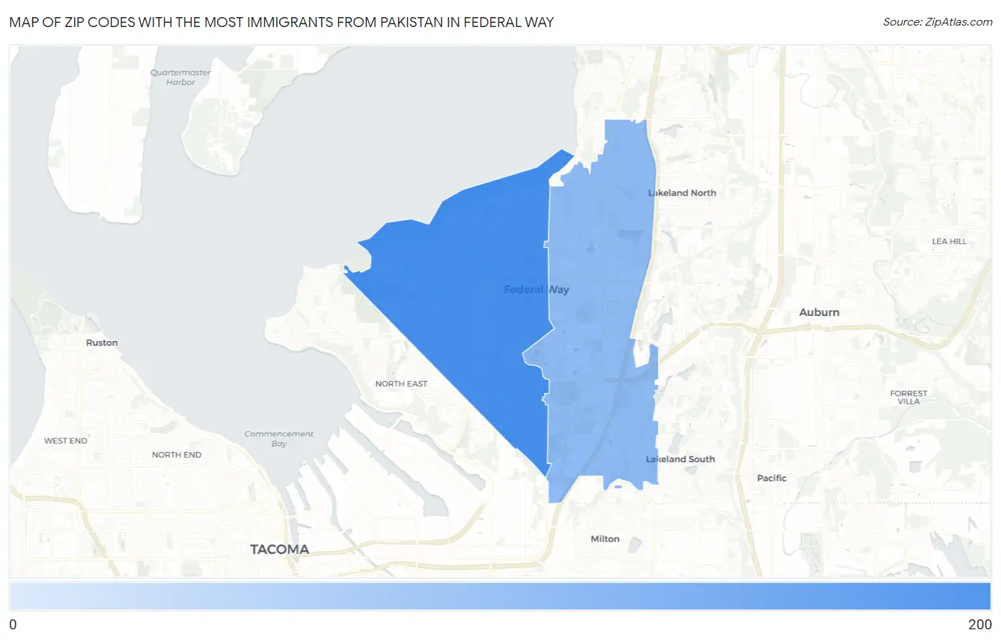 Zip Codes with the Most Immigrants from Pakistan in Federal Way Map