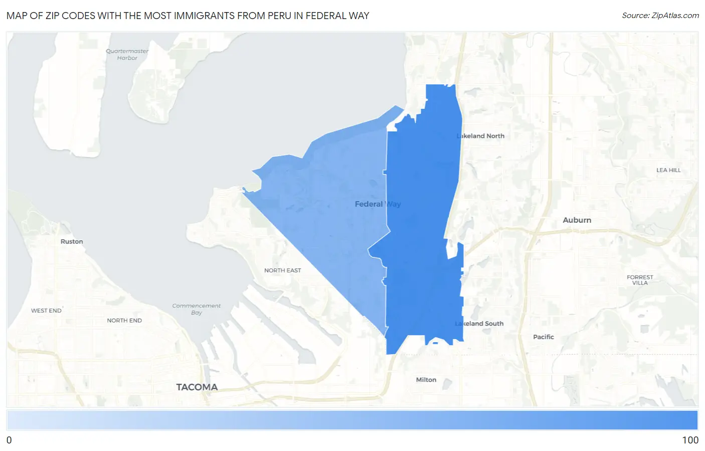 Zip Codes with the Most Immigrants from Peru in Federal Way Map