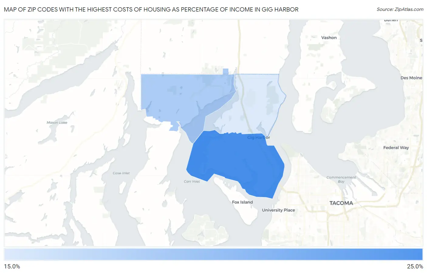 Zip Codes with the Highest Costs of Housing as Percentage of Income in Gig Harbor Map