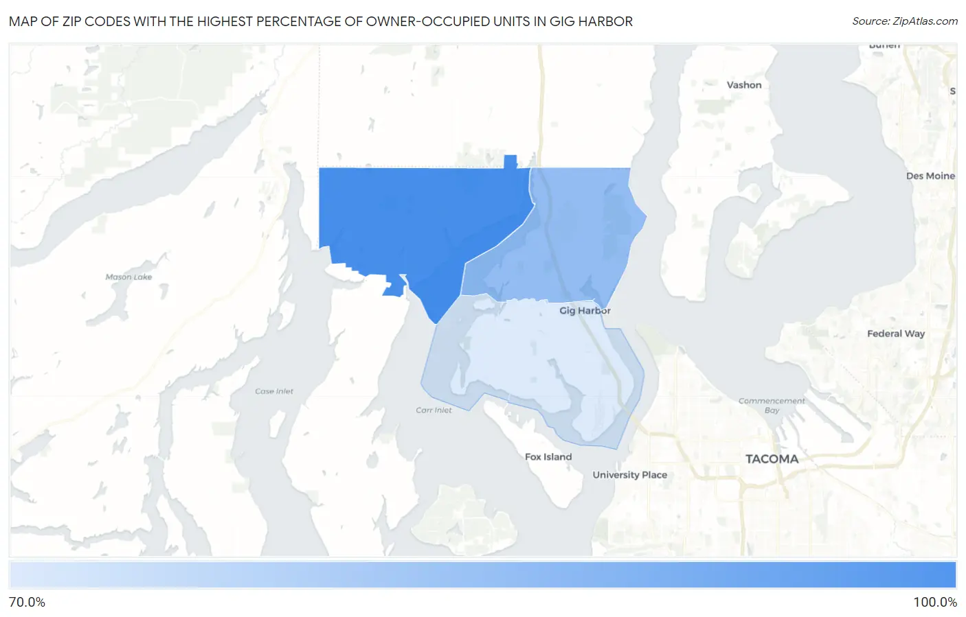 Zip Codes with the Highest Percentage of Owner-Occupied Units in Gig Harbor Map