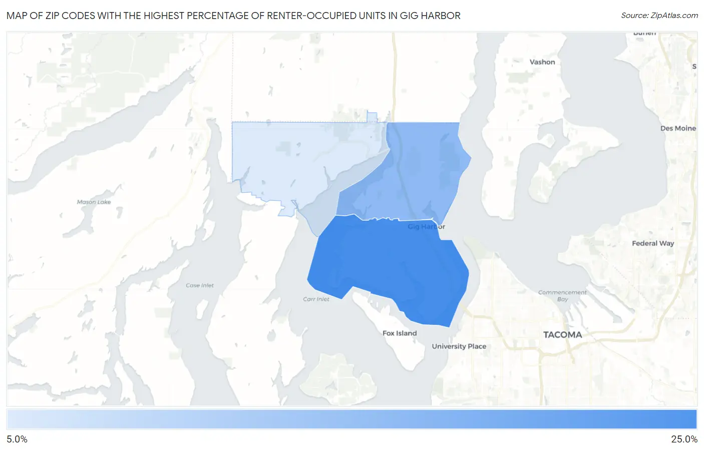 Zip Codes with the Highest Percentage of Renter-Occupied Units in Gig Harbor Map