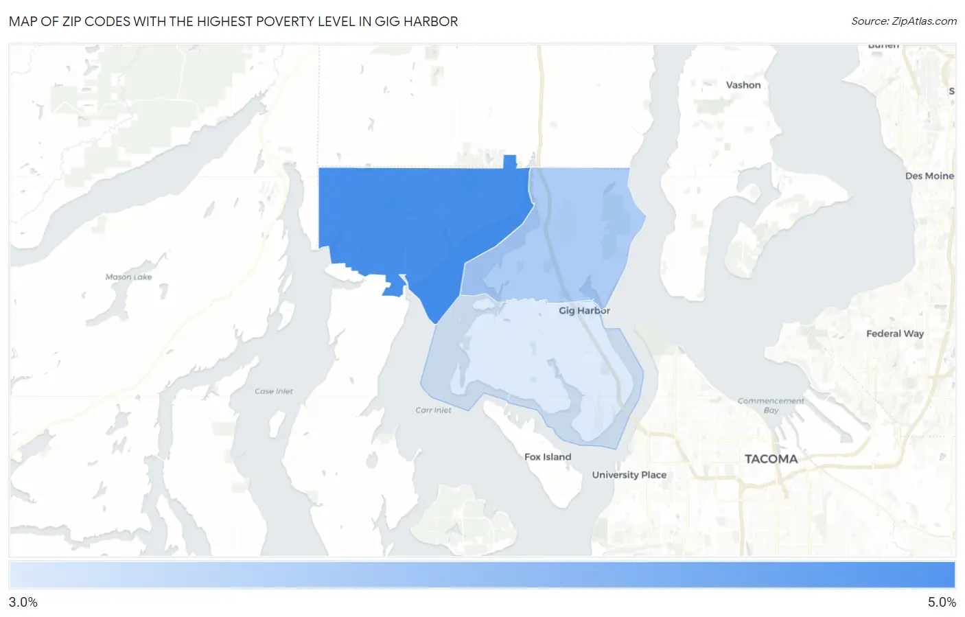 Zip Codes with the Highest Poverty Level in Gig Harbor Map