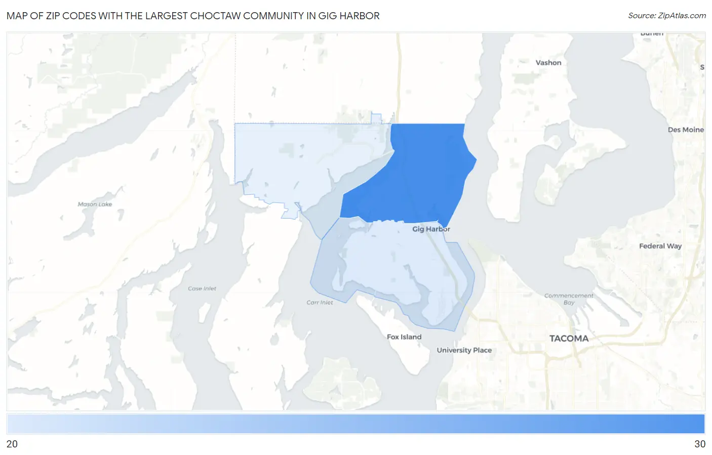 Zip Codes with the Largest Choctaw Community in Gig Harbor Map