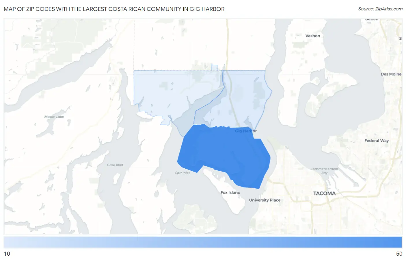 Zip Codes with the Largest Costa Rican Community in Gig Harbor Map