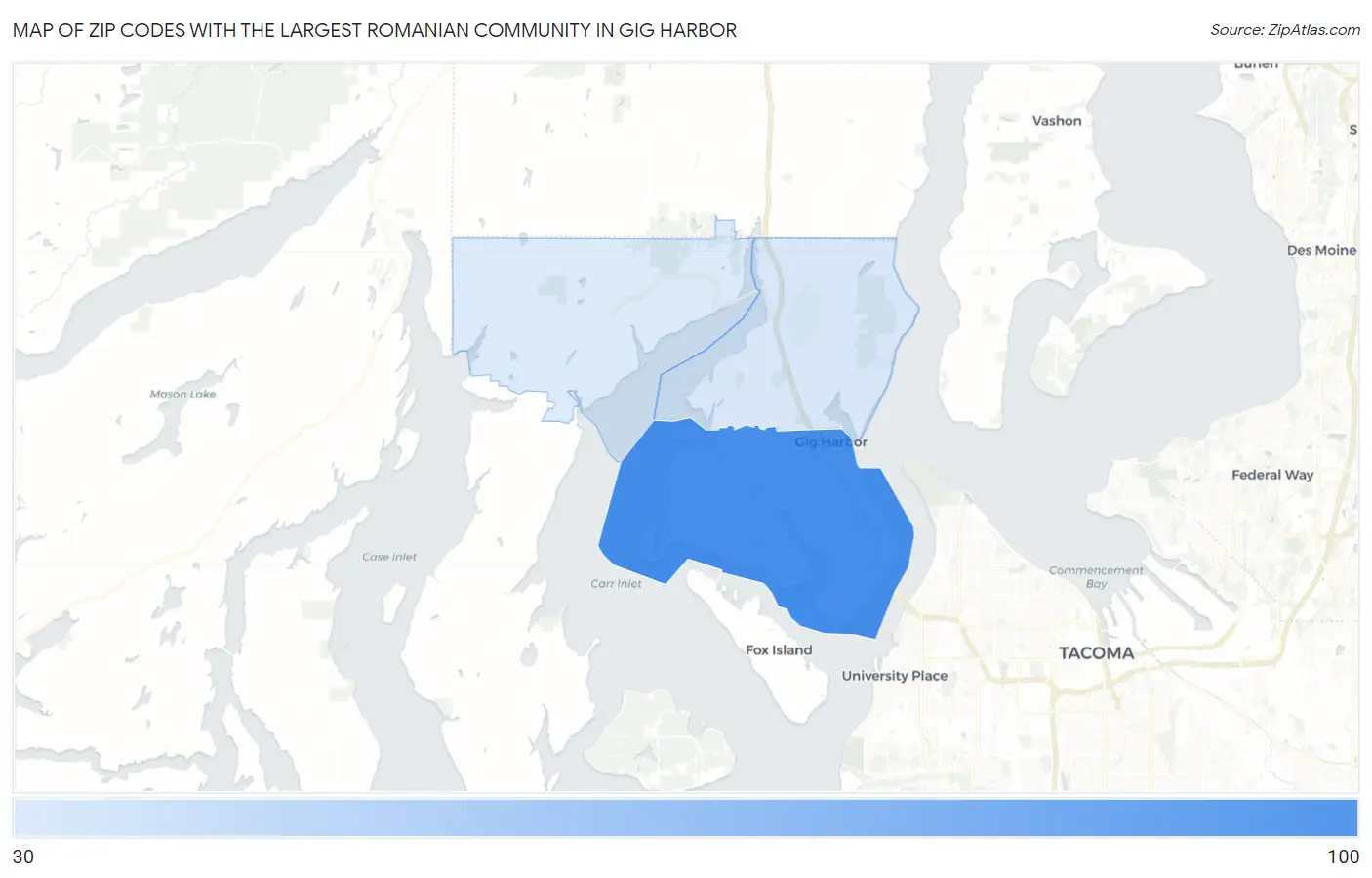 Zip Codes with the Largest Romanian Community in Gig Harbor Map