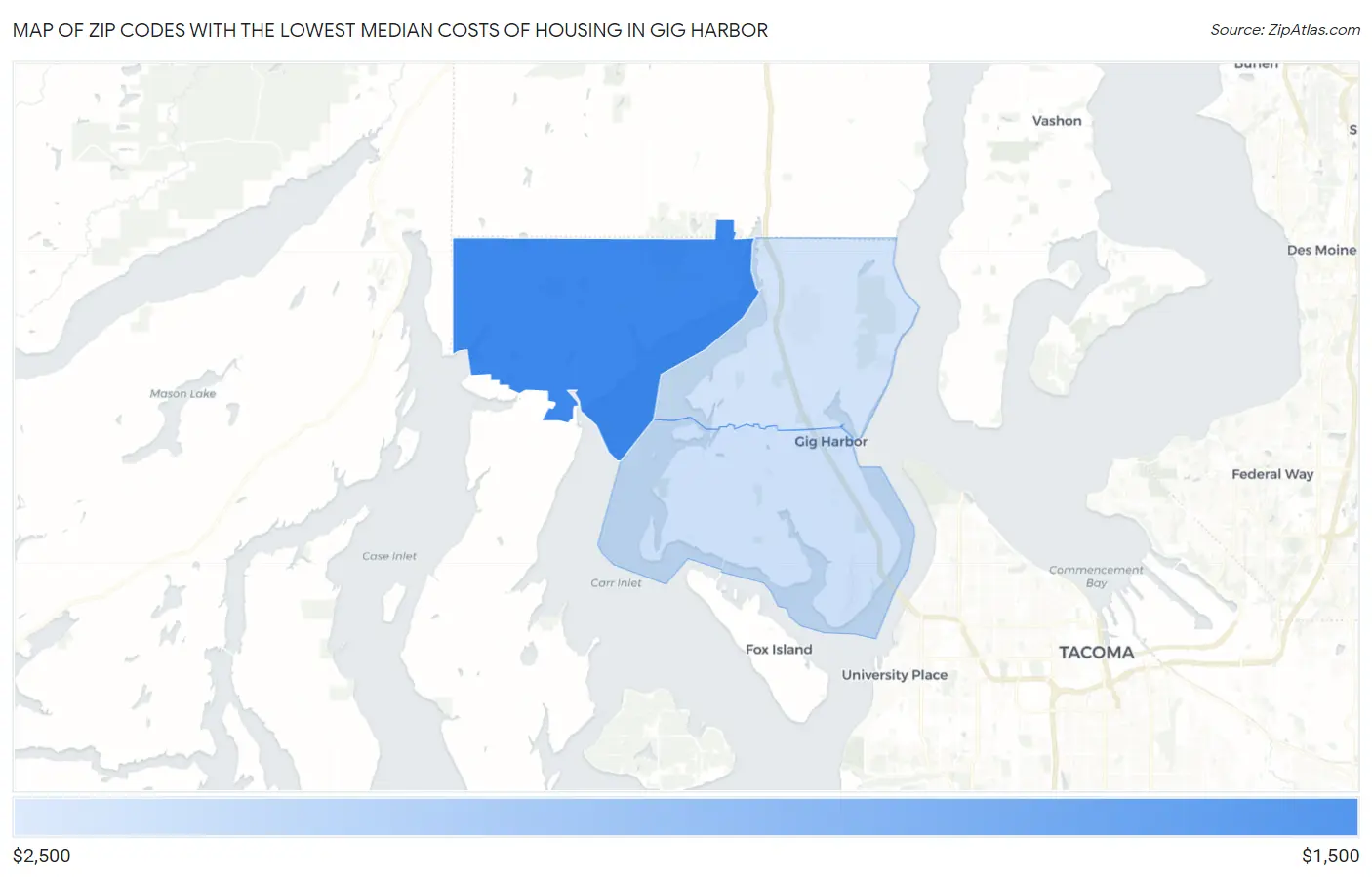 Zip Codes with the Lowest Median Costs of Housing in Gig Harbor Map