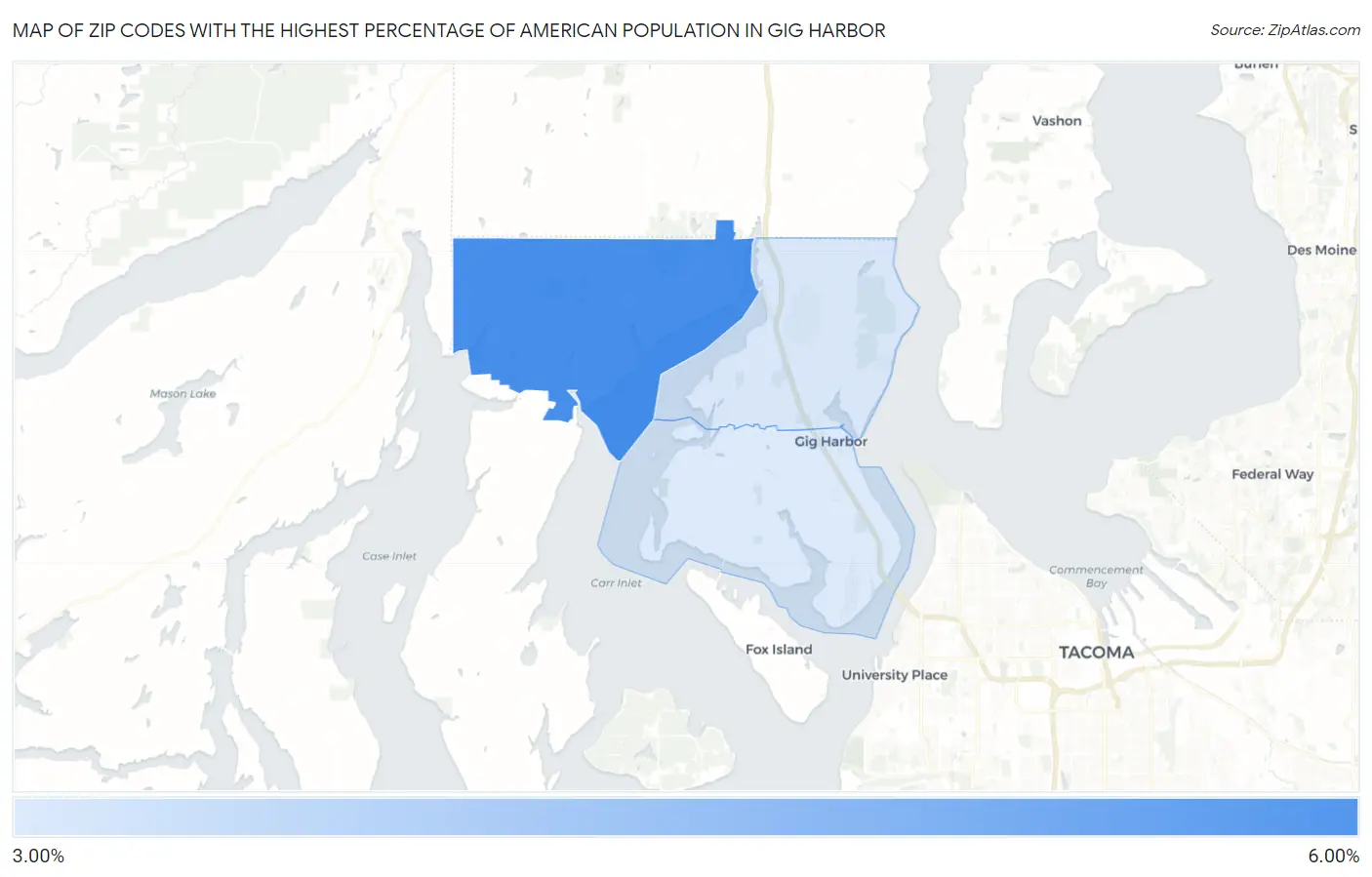 Zip Codes with the Highest Percentage of American Population in Gig Harbor Map