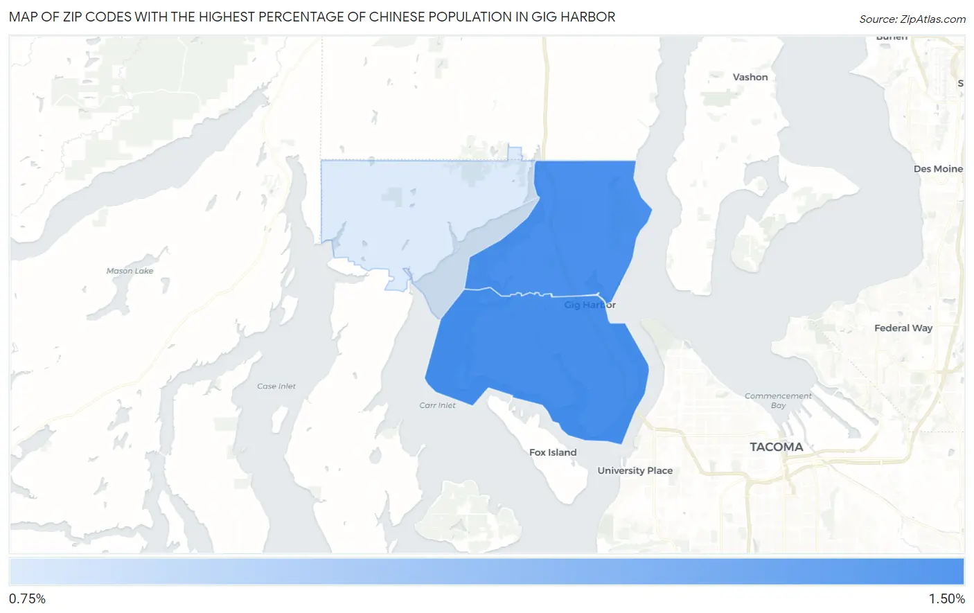 Zip Codes with the Highest Percentage of Chinese Population in Gig Harbor Map