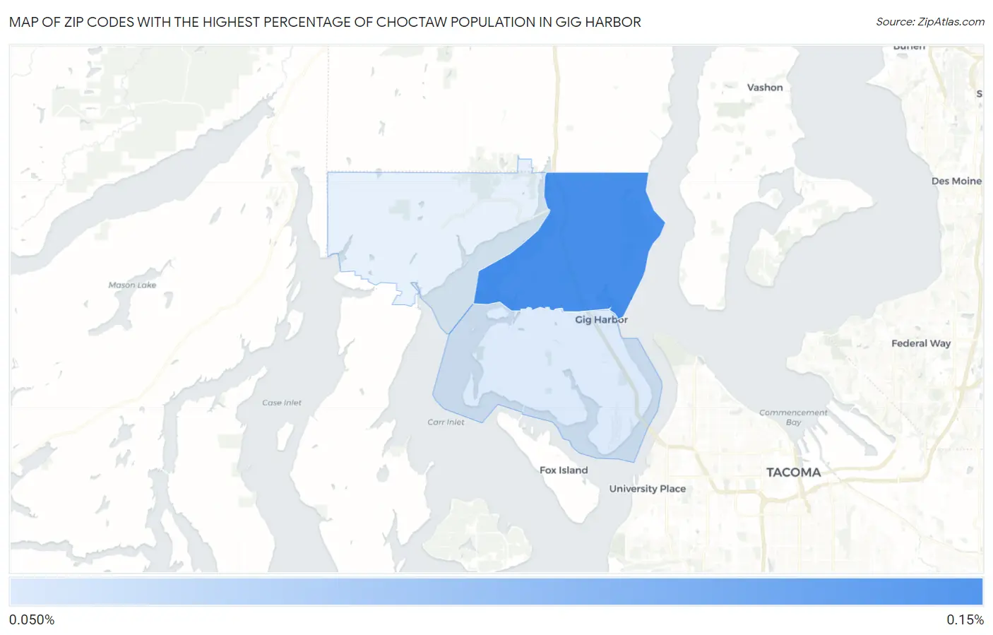Zip Codes with the Highest Percentage of Choctaw Population in Gig Harbor Map