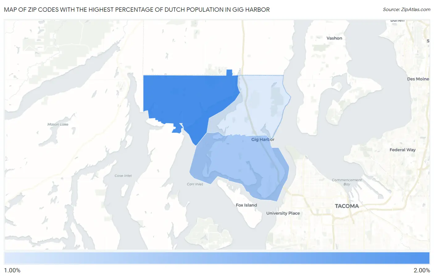 Zip Codes with the Highest Percentage of Dutch Population in Gig Harbor Map