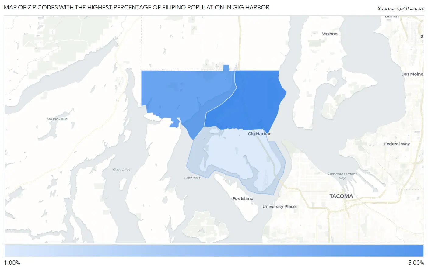 Zip Codes with the Highest Percentage of Filipino Population in Gig Harbor Map