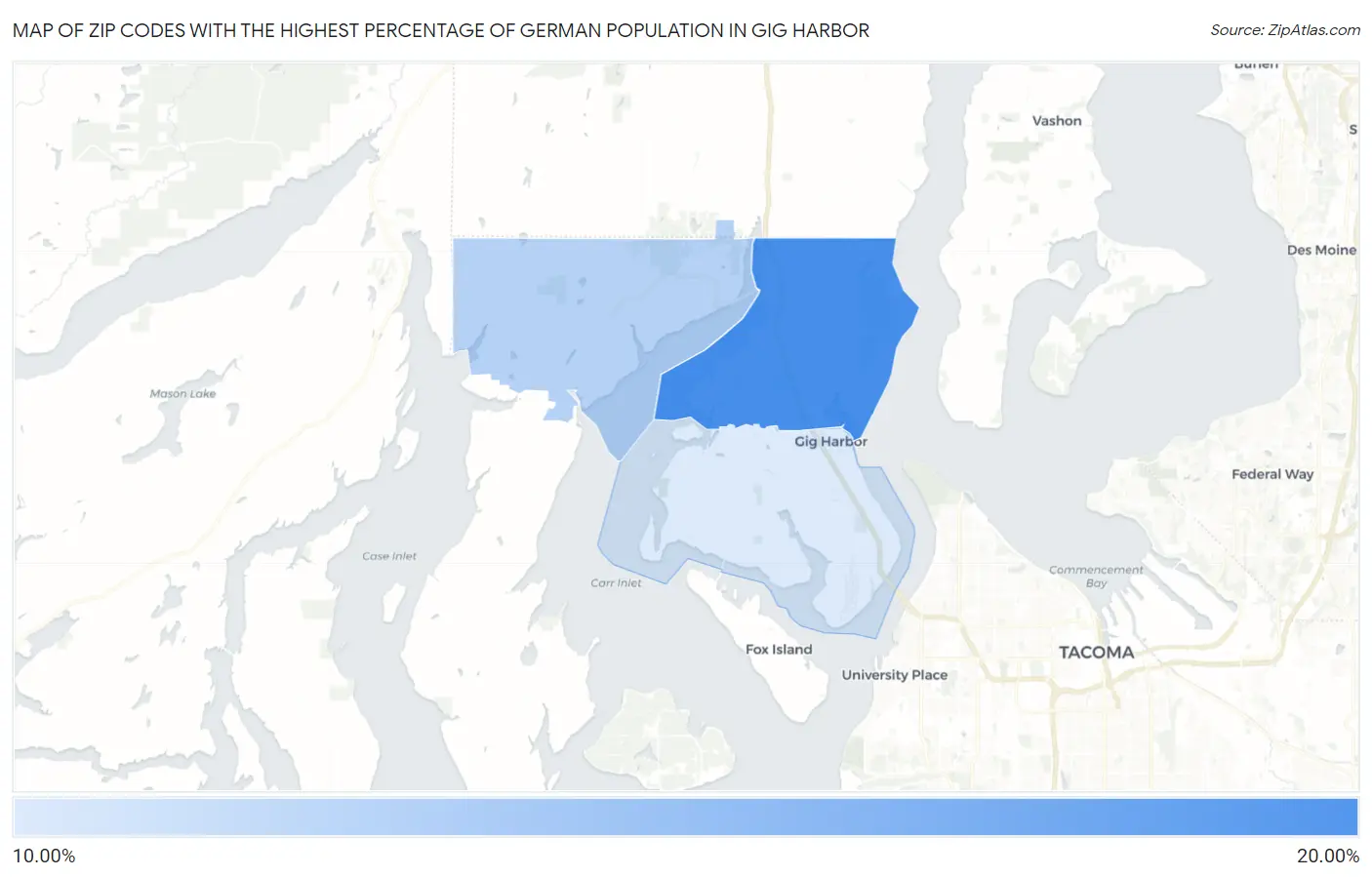Zip Codes with the Highest Percentage of German Population in Gig Harbor Map