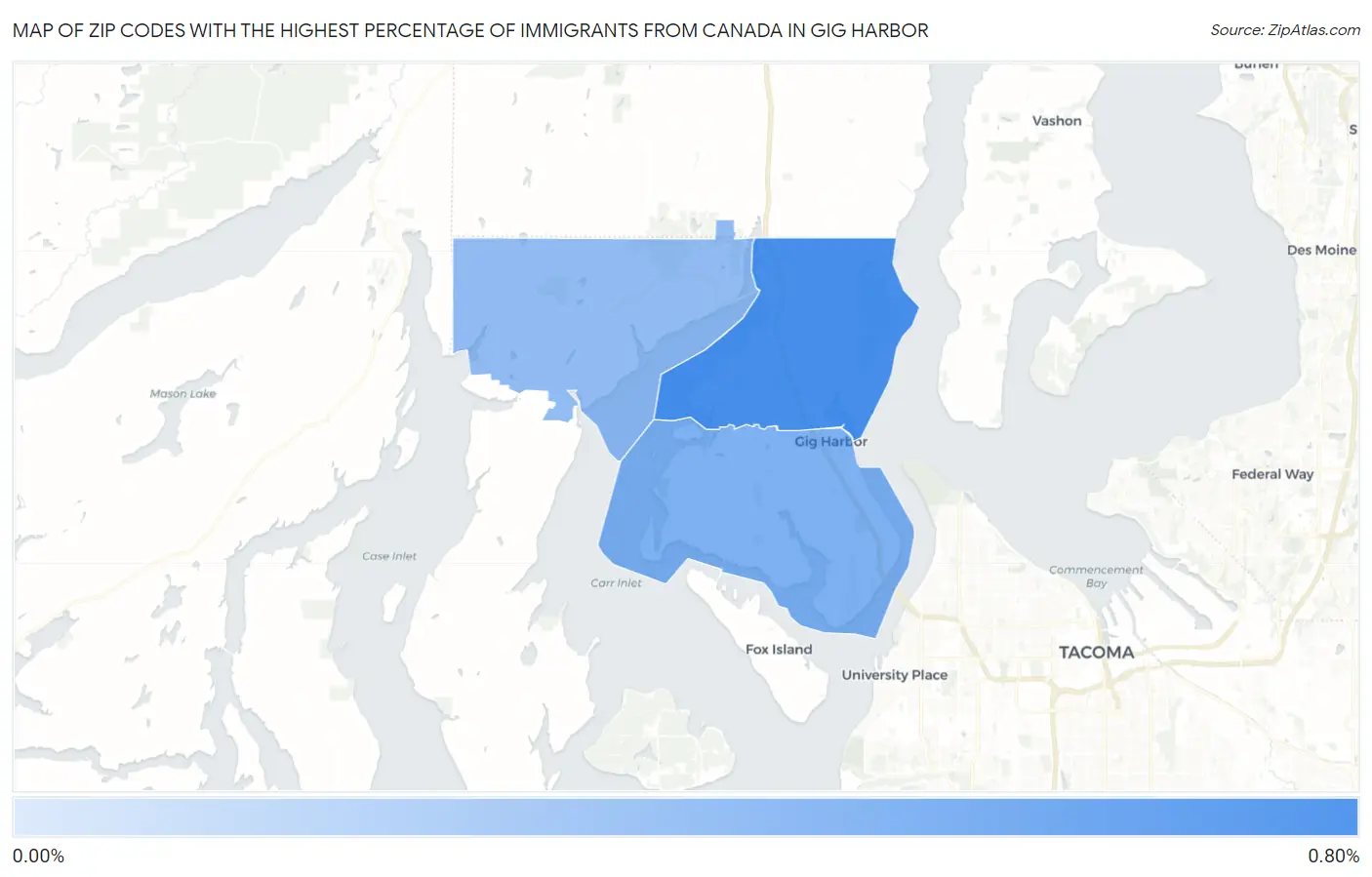 Zip Codes with the Highest Percentage of Immigrants from Canada in Gig Harbor Map